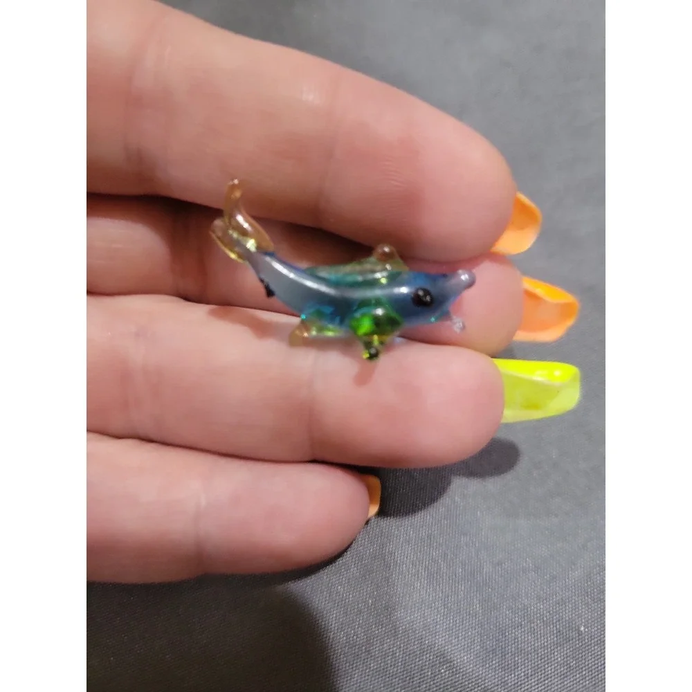 Hand Blown Glass Figurine Collectibles Handmade Miniature Fish Blue Amber